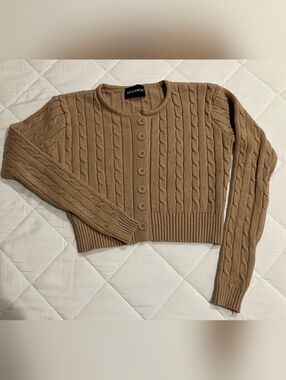 Camel Cable-Knit Button Front Sweater Cardigan